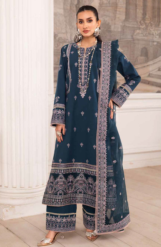 Mira by Freesia Embroidered Lawn Unstitched 3 Piece Suit - FS-50101 Firouzeh - MNM25MLL - Blue - Summer Collection