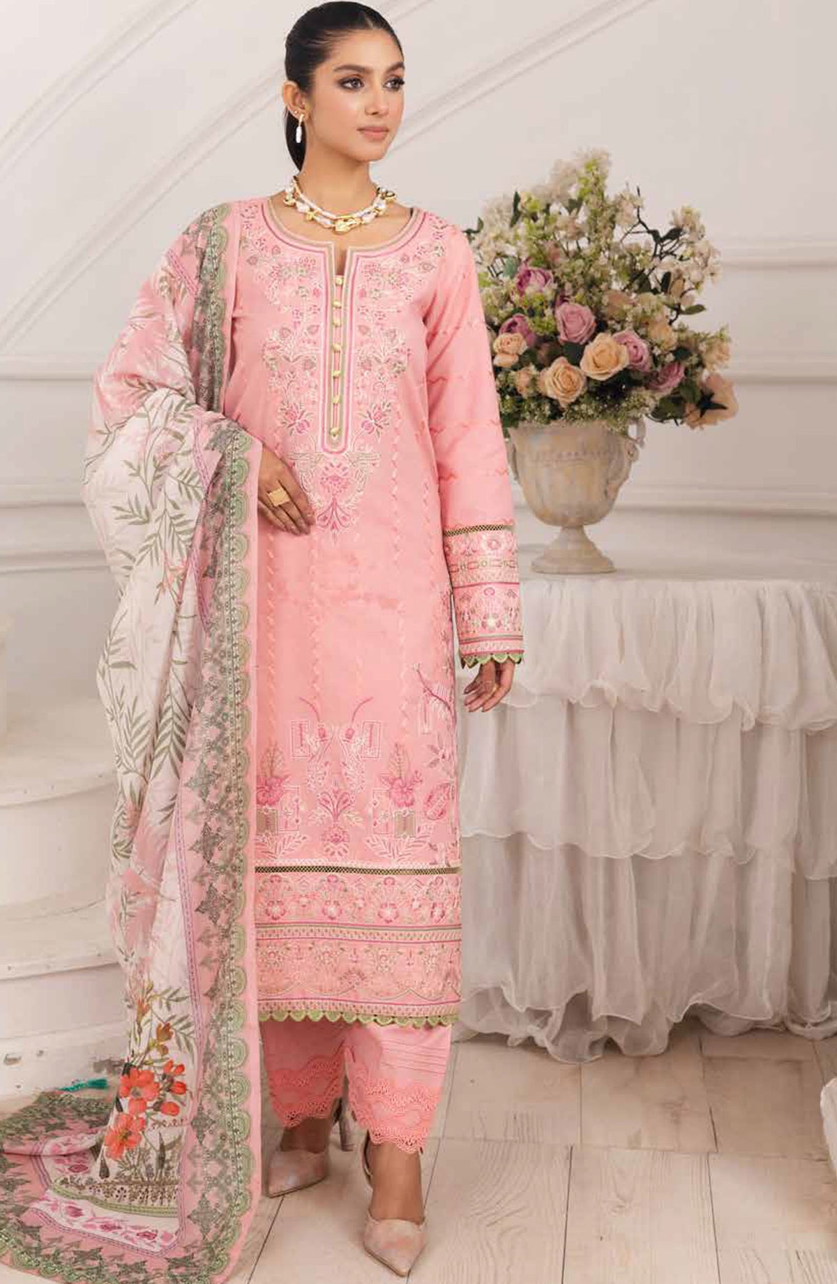Mira by Freesia Embroidered Lawn Unstitched 3 Piece Suit - FS-50106 Mahine - MNM25MLL - Pink - Summer Collection