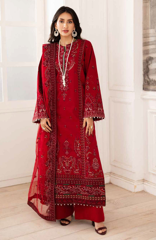 Mira by Freesia Embroidered Lawn Unstitched 3 Piece Suit - FS-50110 Gulmar - MNM25MLL - Red - Summer Collection