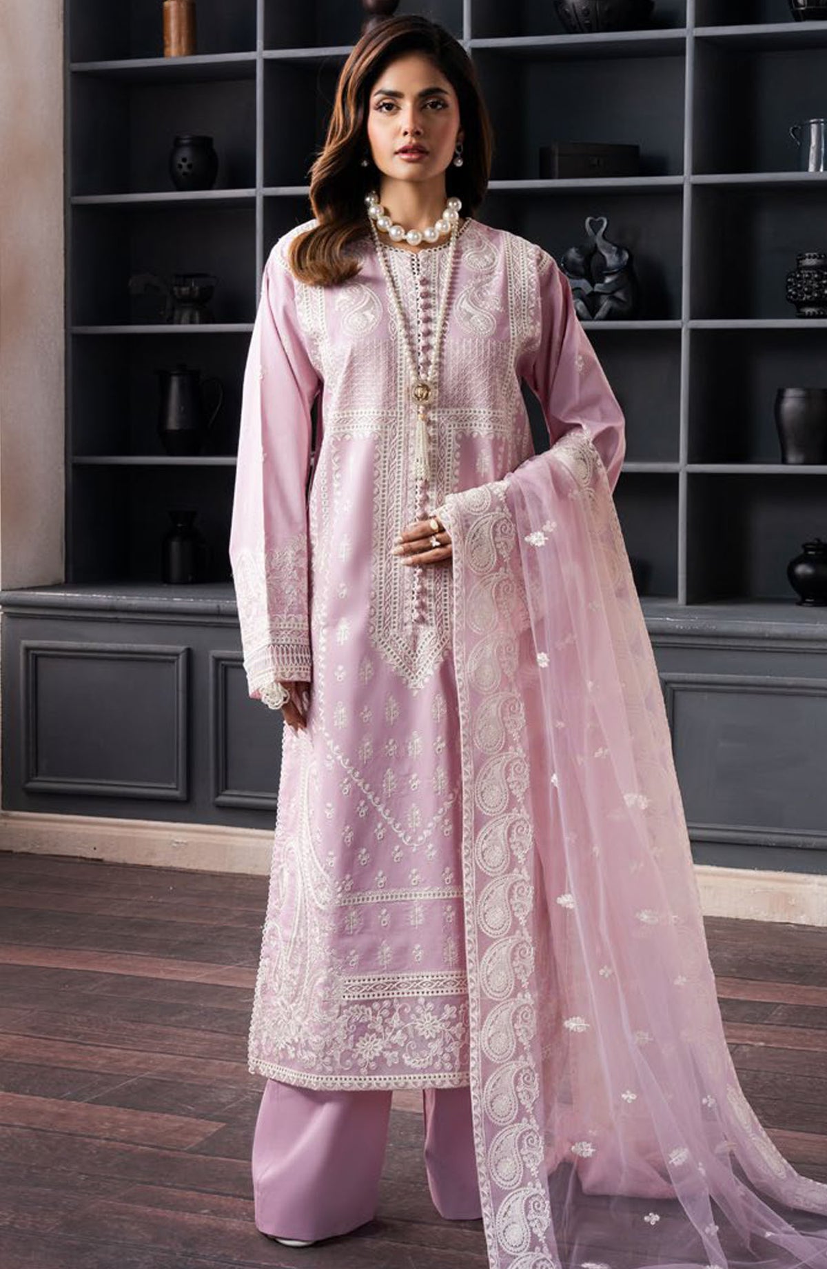 Aqs by Freesia Embroidered Lawn Unstitched 3 Piece Suit - FS-50117 Adina - MNM25AQS - Pink - Summer Collection