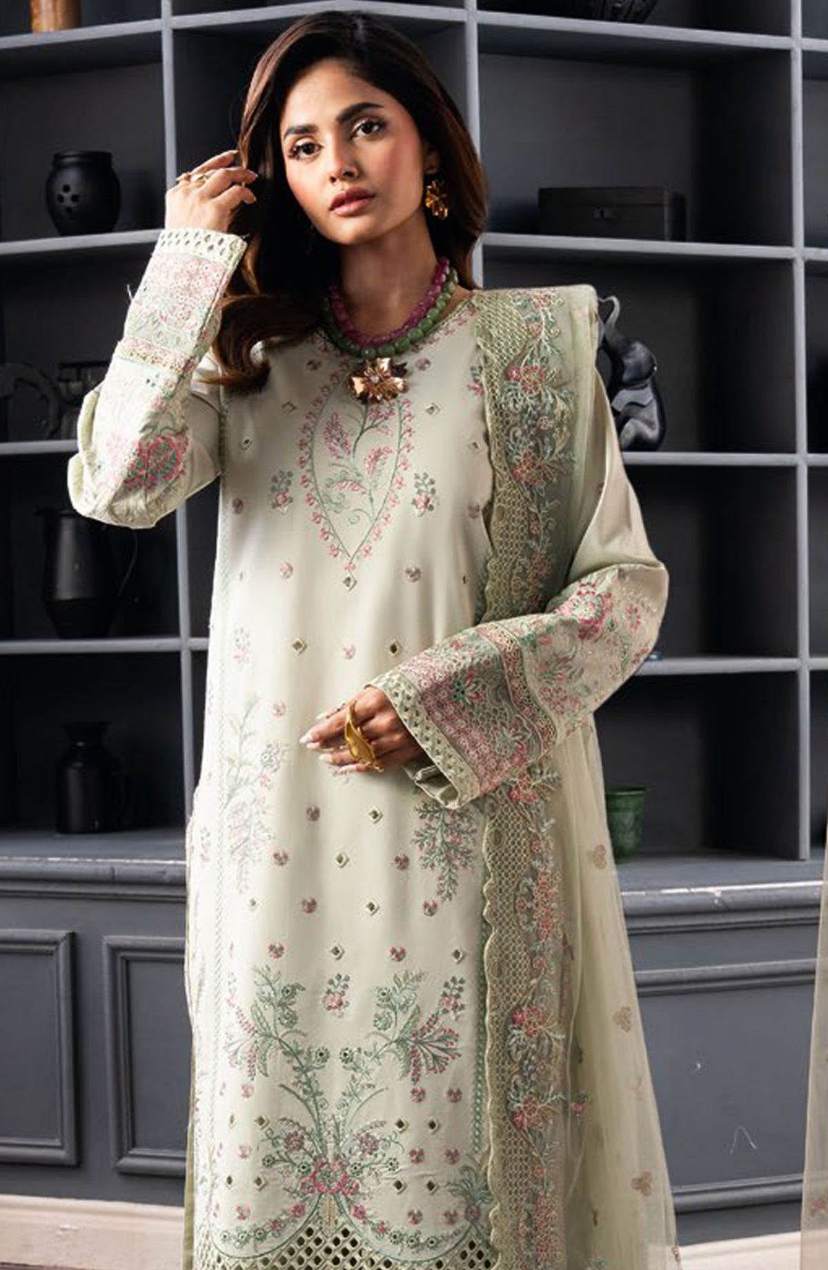 Aqs by Freesia Embroidered Lawn Unstitched 3 Piece Suit - FS-50118 Brira - MNM25AQS - Green - Summer Collection