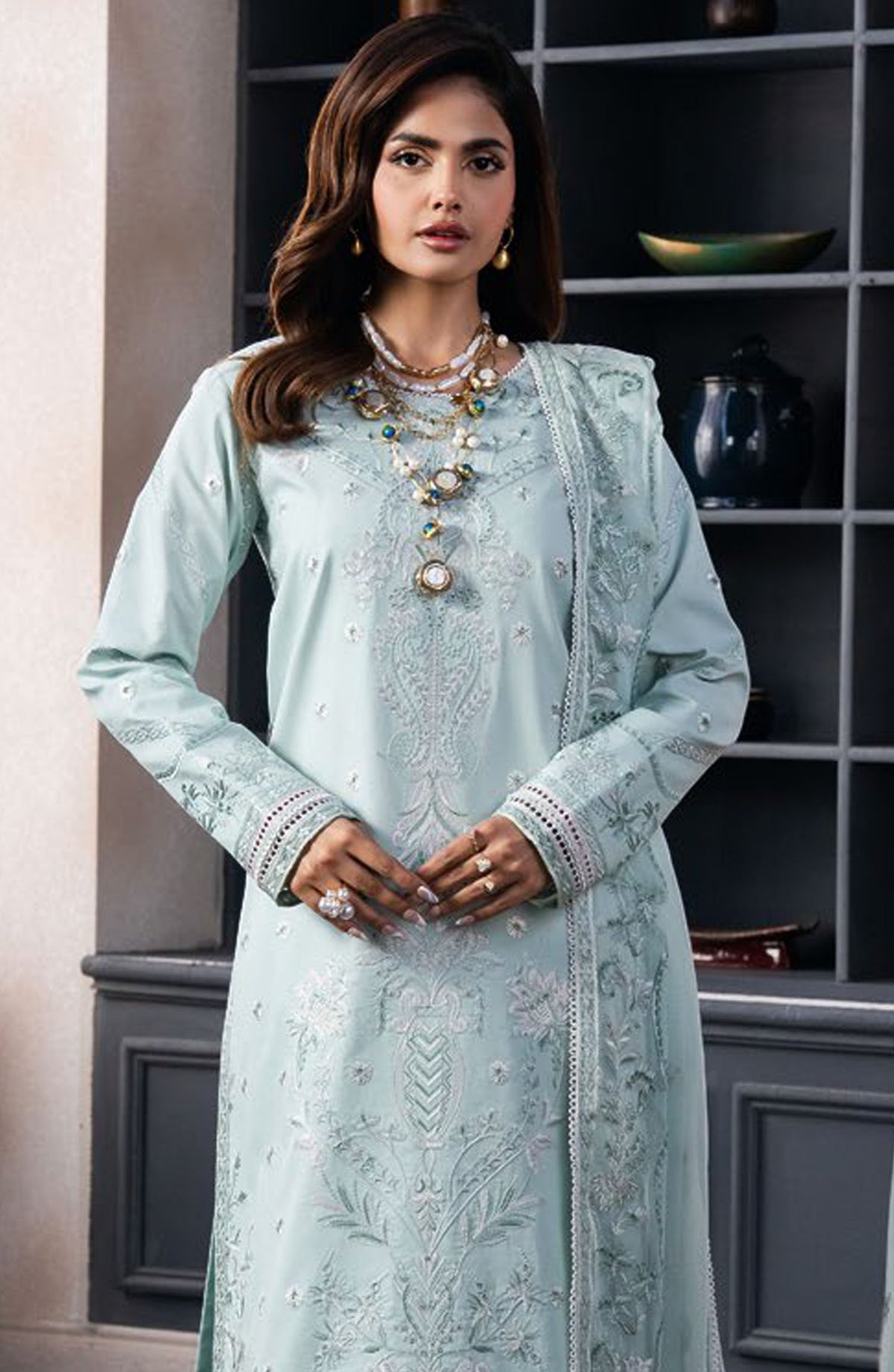 Aqs by Freesia Embroidered Lawn Unstitched 3 Piece Suit - FS-50119 Areesha - MNM25AQS - Blue - Summer Collection