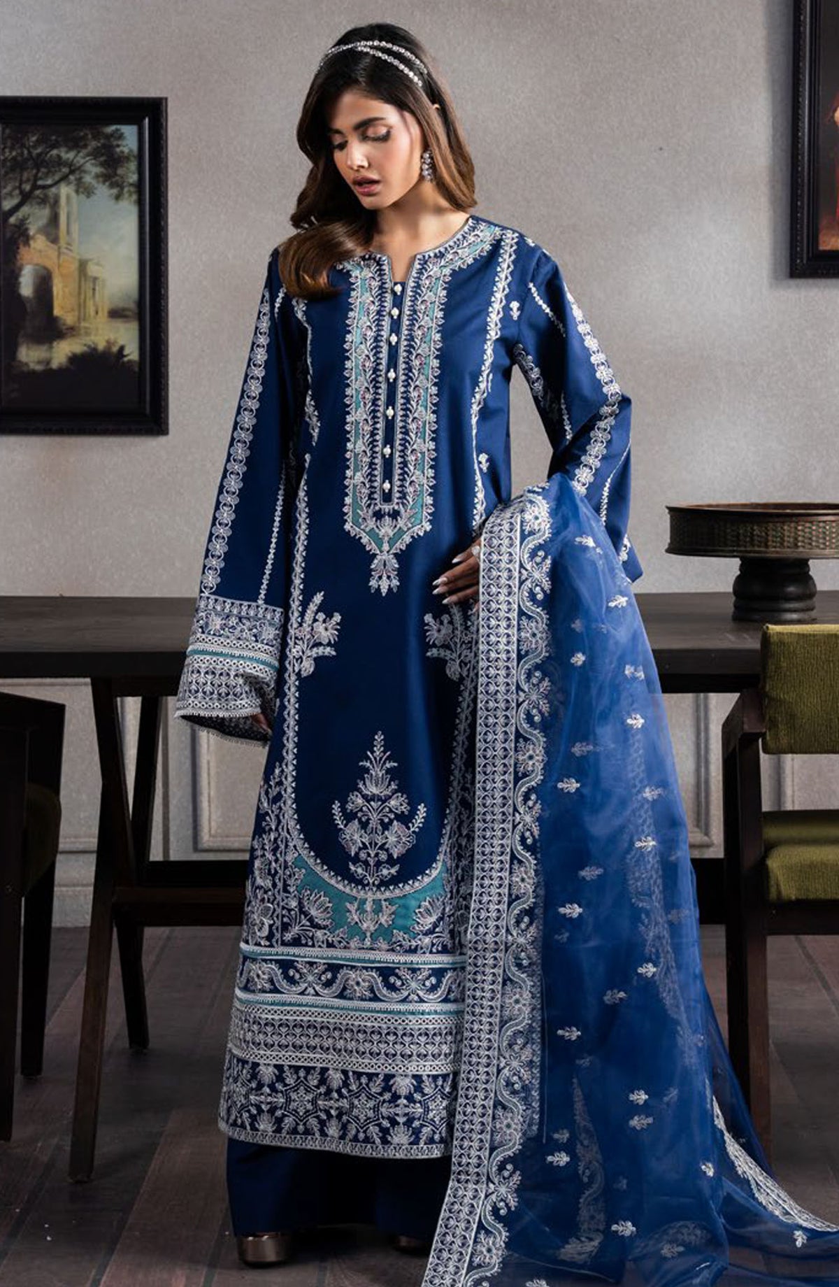 Aqs by Freesia Embroidered Lawn Unstitched 3 Piece Suit - FS-50120 Hania - MNM25AQS - Blue - Summer Collection