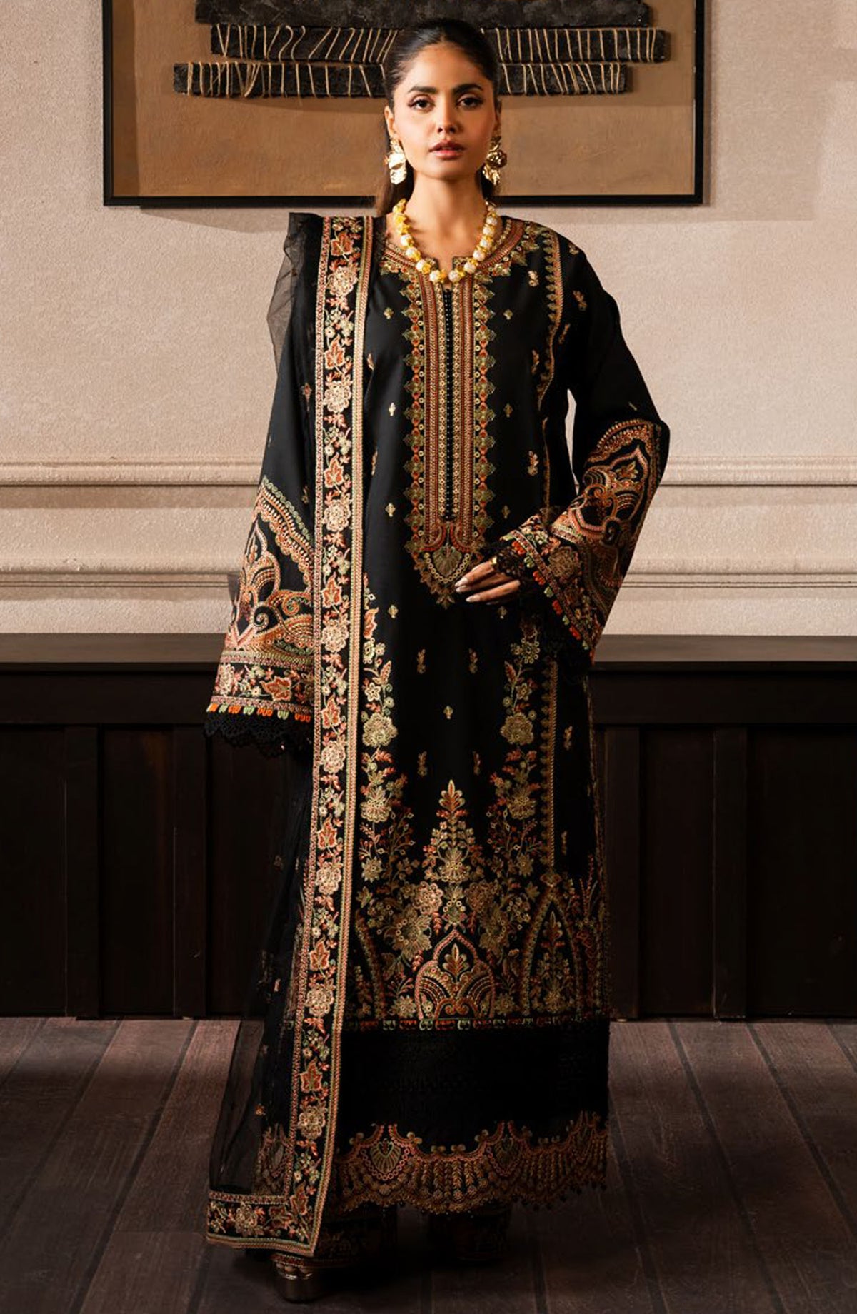 Aqs by Freesia Embroidered Lawn Unstitched 3 Piece Suit - FS-50121 Aiza - MNM25AQS - Black - Summer Collection