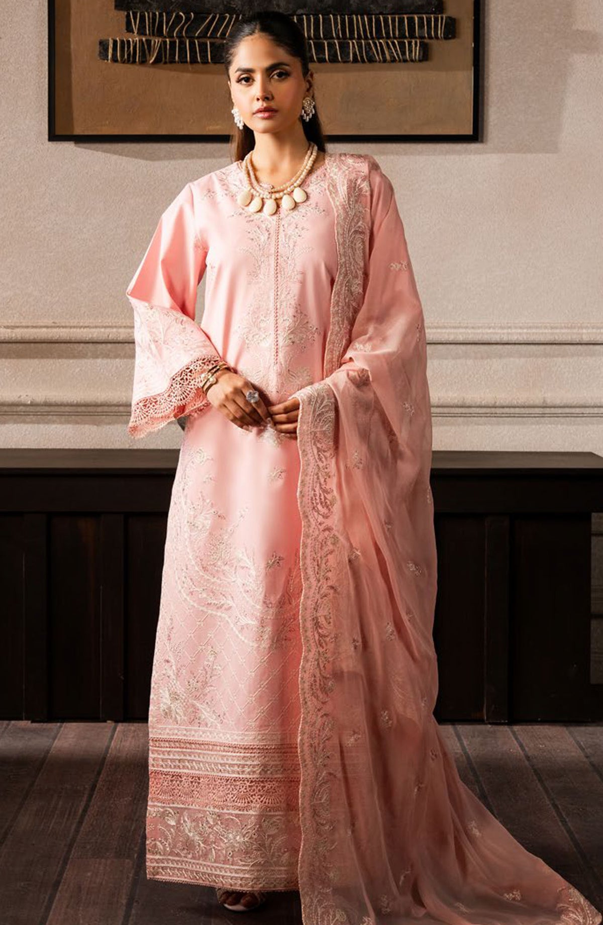 Aqs by Freesia Embroidered Lawn Unstitched 3 Piece Suit - FS-50122 Hamna - MNM25AQS - Pink - Summer Collection