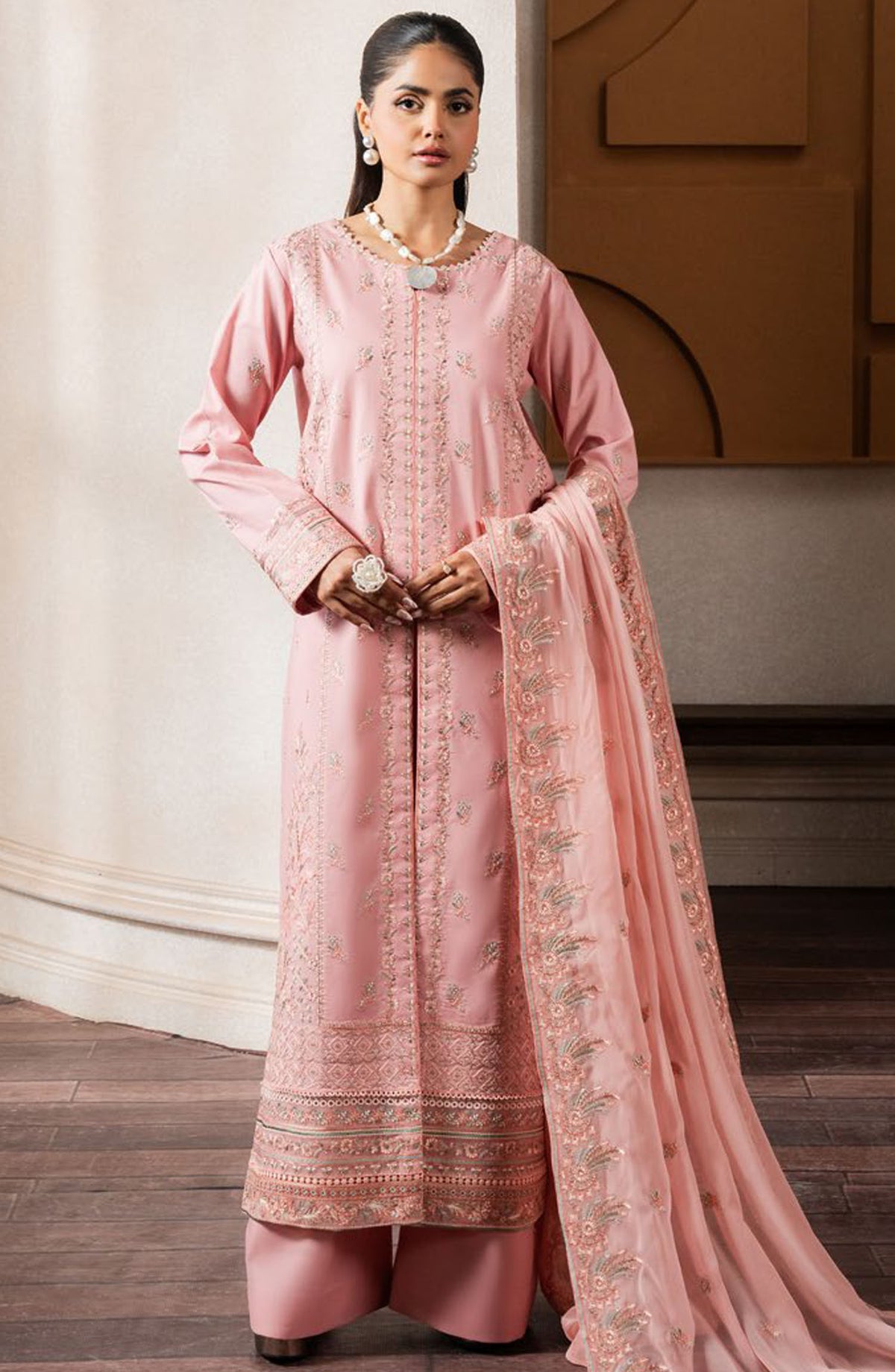 Aqs by Freesia Embroidered Lawn Unstitched 3 Piece Suit - FS-50125 Dania - MNM25AQS - Pink - Summer Collection