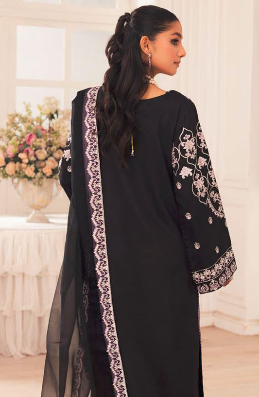 Zari by Freesia Embroidered Raw Silk Unstitched 3 Piece Suit - FW-40021 Defne - MNM25ZLF - Black - Formal Collection