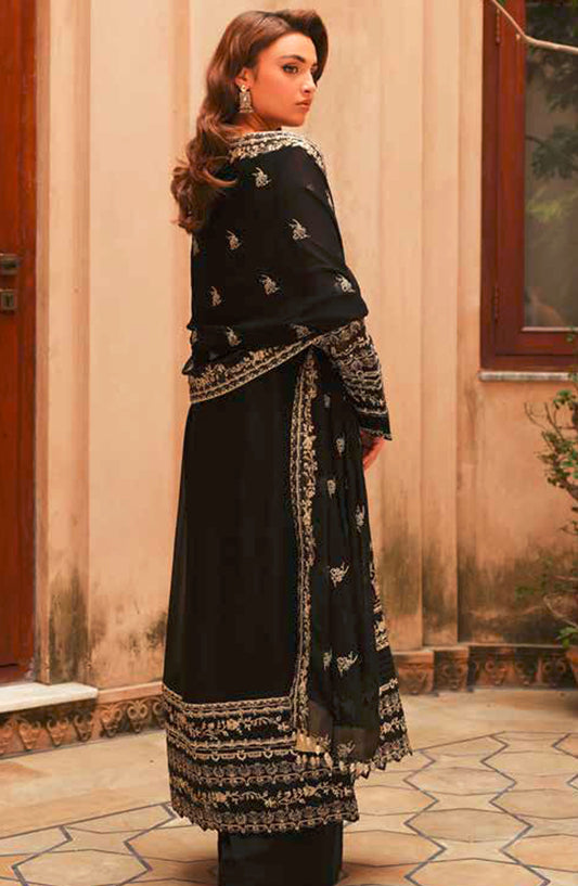 Emira by Maryam N Maria Embroidered Chiffon Unstitched 3 Piece - FW-40039-MONA - MNM25E - Black - Formal Collection