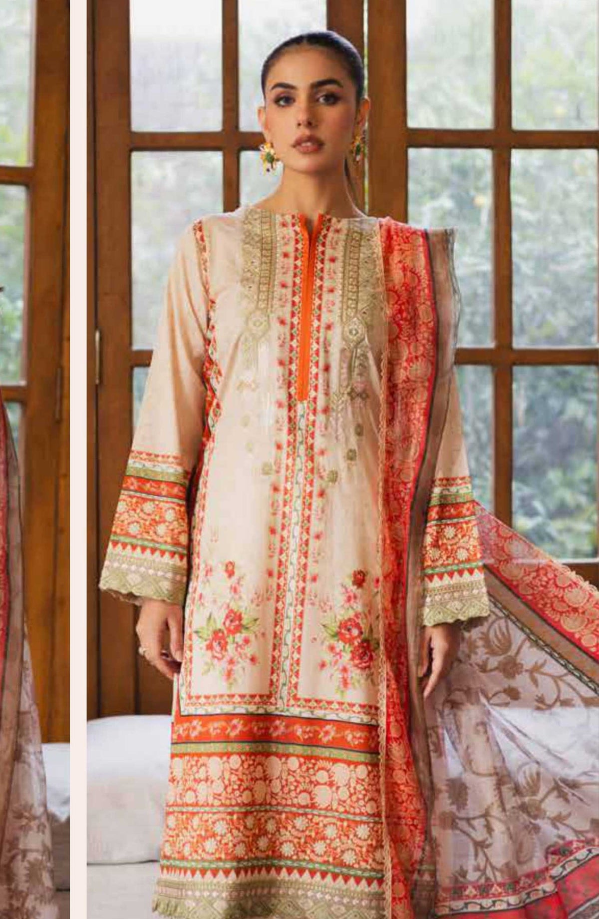 Zen by Freesia Embroidered Lawn Unstitched 3 Piece - FW-50074 Zaynab - FR25Z - Orange - Summer Collection