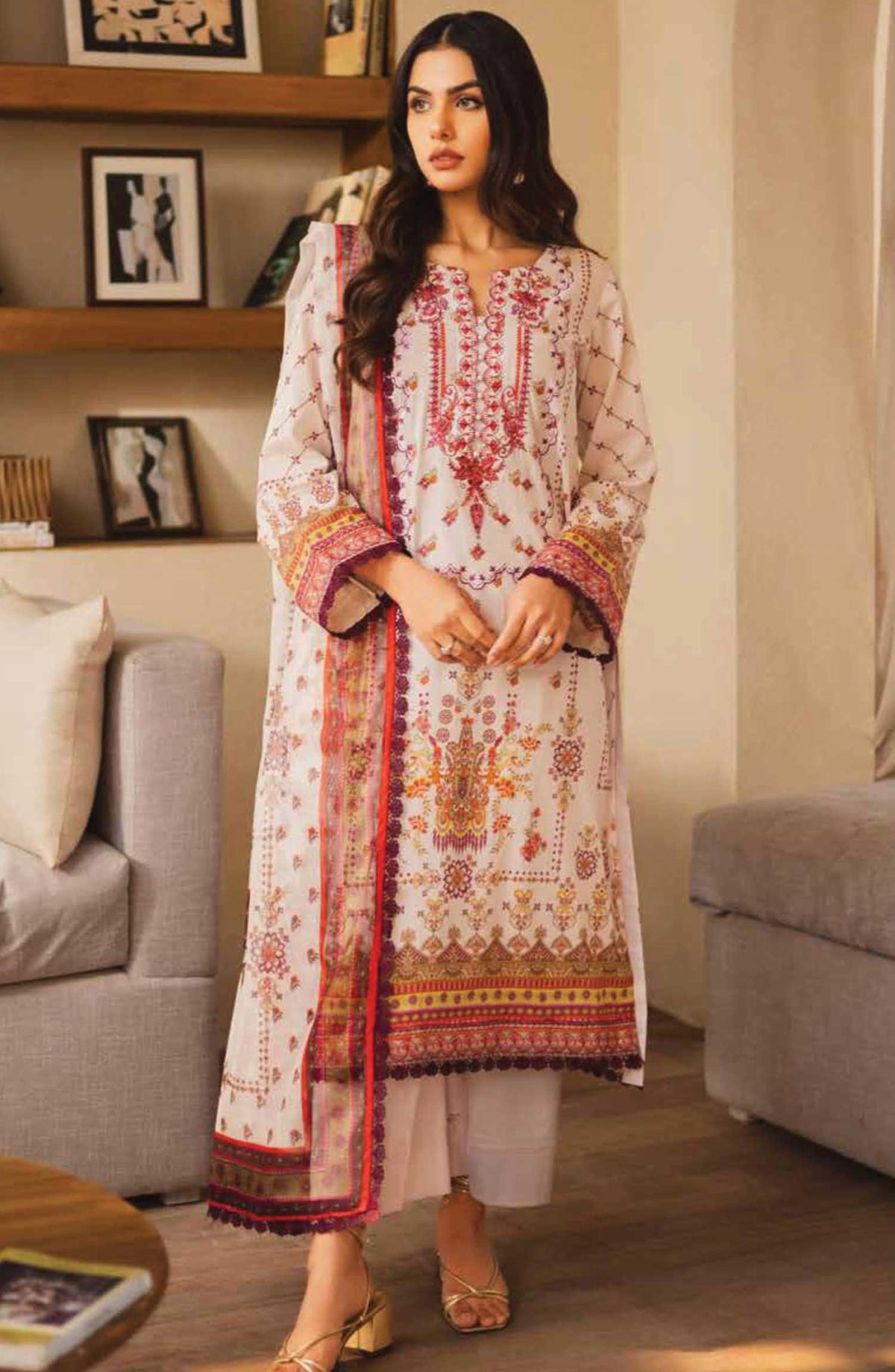 Zen by Freesia Embroidered Lawn Unstitched 3 Piece - FW-50076 NATHALIA - FR25Z - Peach - Summer Collection