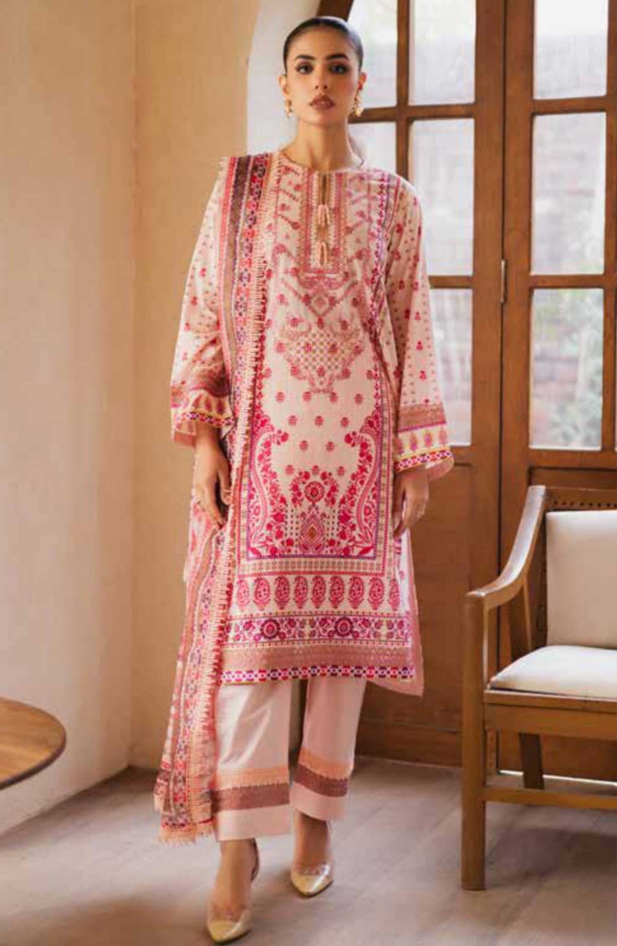 Zen by Freesia Embroidered Lawn Unstitched 3 Piece - FW-50080 VALIQA - FR25Z - Light Pink - Summer Collection