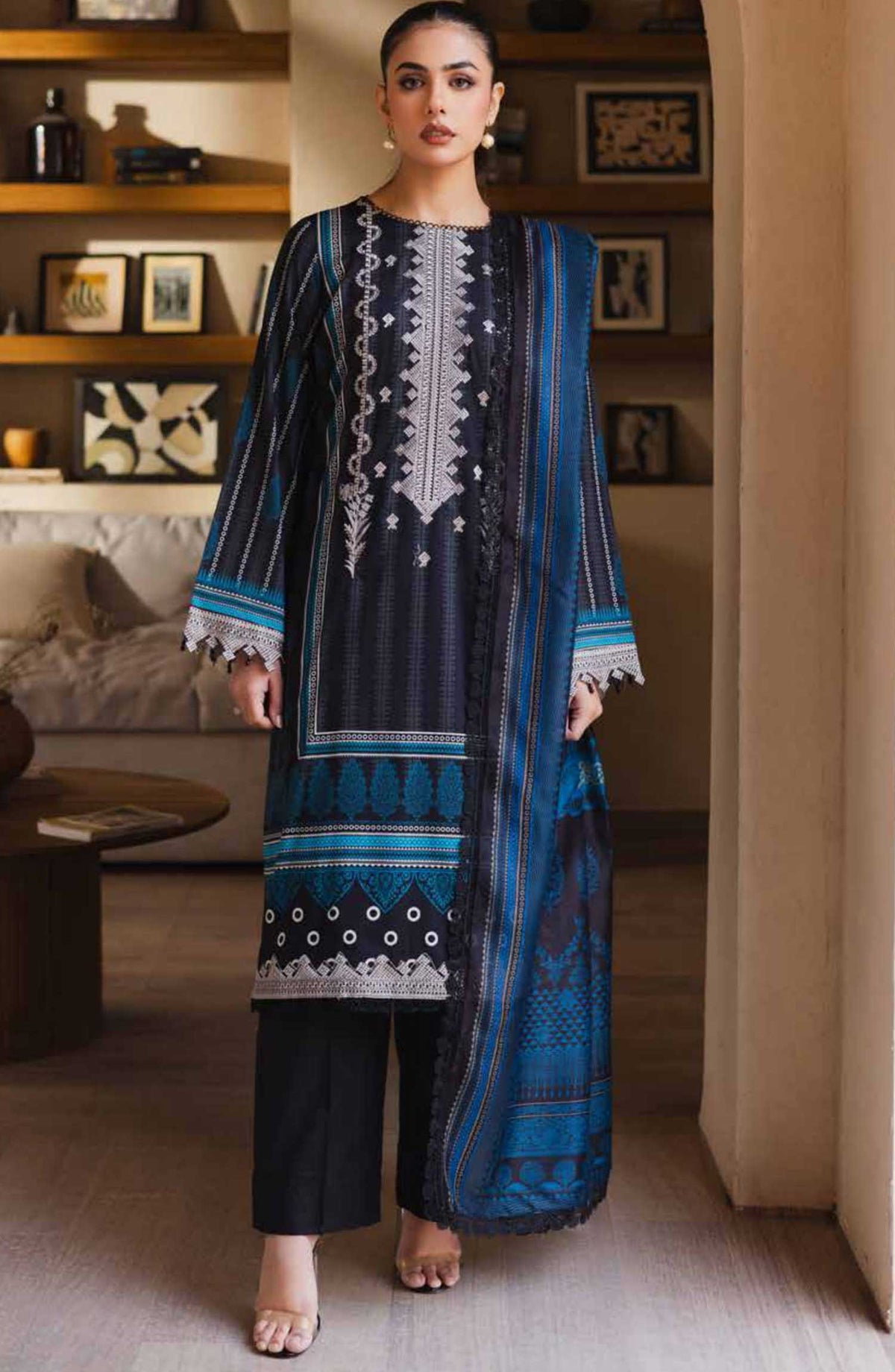 Zen by Freesia Embroidered Lawn Unstitched 3 Piece - FW-50084 PETRA - FR25Z - Blue - Summer Collection