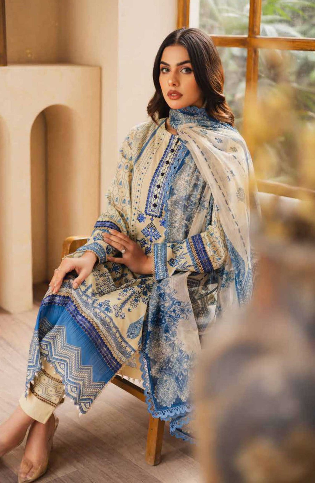 Zen by Freesia Embroidered Lawn Unstitched 3 Piece - FW-50085 NAJIDA - FR25Z - Blue - Summer Collection