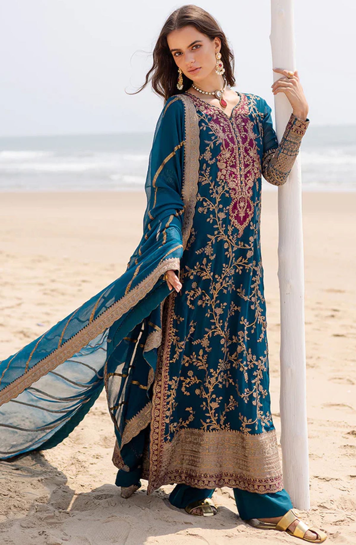 Zyra by Freesia Embroidered Chiffon Unstitched 3 Piece Suit - FW40052-Aadhya - MNM25ZFC - Blue - Festive Collection