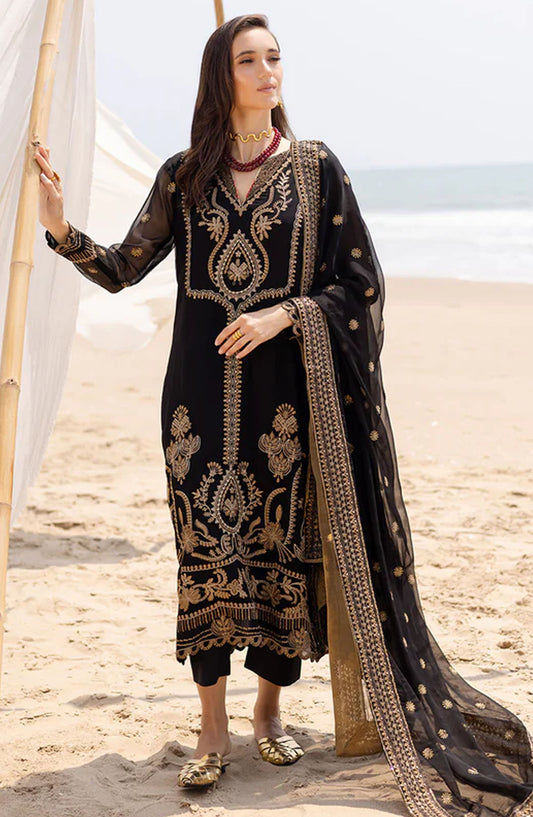 Zyra by Freesia Embroidered Chiffon Unstitched 3 Piece Suit - FW40053-Ananya - MNM25ZFC - Black - Festive Collection
