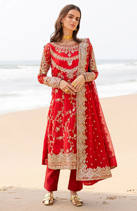 Zyra by Freesia Embroidered Chiffon Unstitched 3 Piece Suit - FW40055-Anvi - MNM25ZFC - Red - Festive Collection