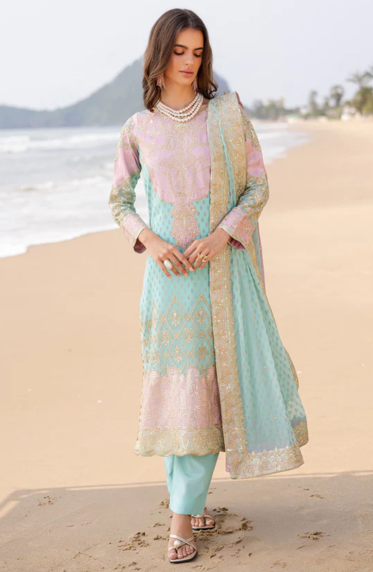 Zyra by Freesia Embroidered Chiffon Unstitched 3 Piece Suit - FW40056-Aarohi - MNM25ZFC - Blue - Festive Collection