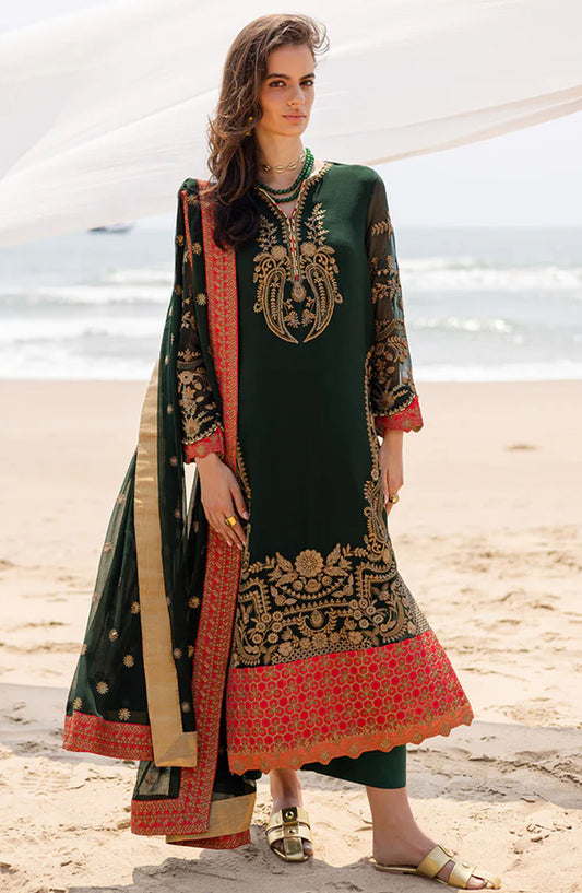 Zyra by Freesia Embroidered Chiffon Unstitched 3 Piece Suit - FW40058-Aarna - MNM25ZFC - Green - Festive Collection