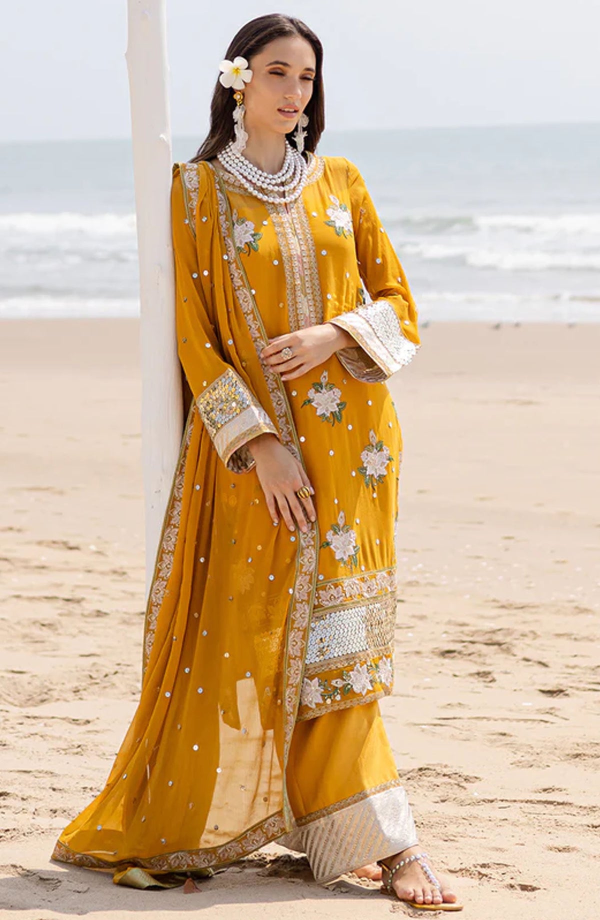 Zyra by Freesia Embroidered Chiffon Unstitched 3 Piece Suit - FW40060-Mirha - MNM25ZFC - Mustard - Festive Collection