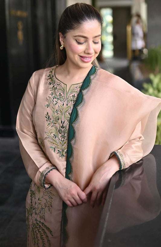 Luna Edit By Hues Atelier Embroidered Raw Silk Stitched 3 Piece - Garden Dreaming - HA25L - Festive Collection