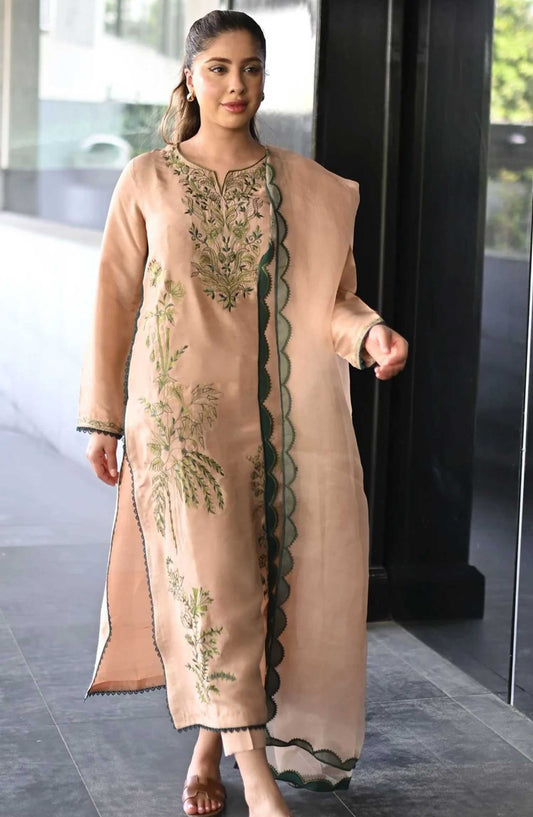 Luna Edit By Hues Atelier Embroidered Raw Silk Stitched 3 Piece - Garden Dreaming - HA25L - Festive Collection