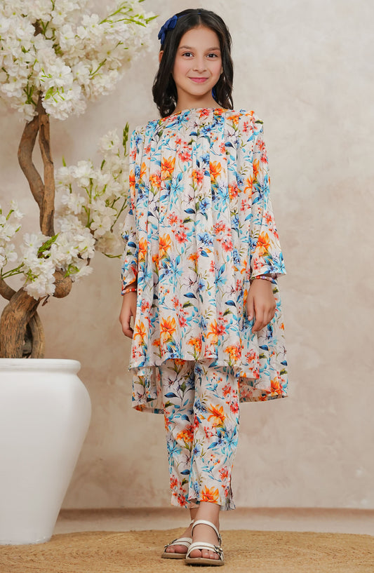 Guriya BloomPop by Amna Khadija Printed Lawn Stitched 2 Piece Suit - GBP-02 - AM25GBP - White - Kids Collection