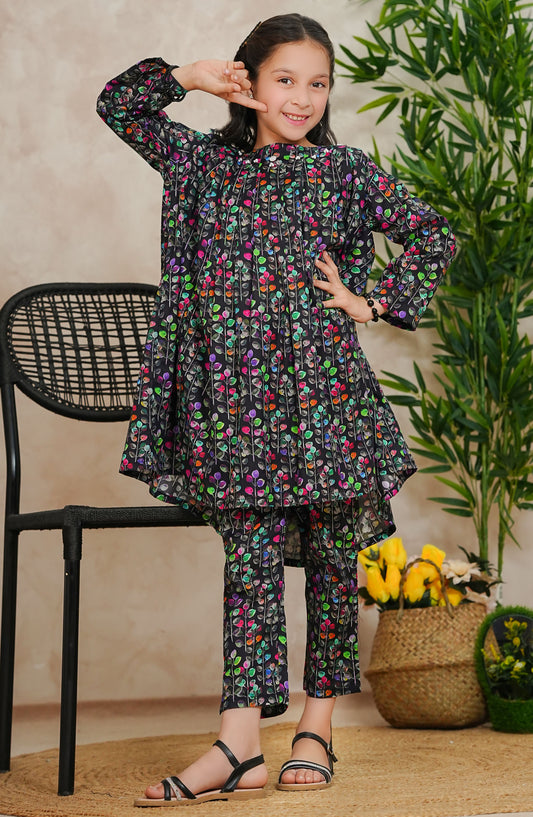 Guriya BloomPop by Amna Khadija Printed Lawn Stitched 2 Piece Suit - GBP-03 - AM25GBP - Black - Kids Collection