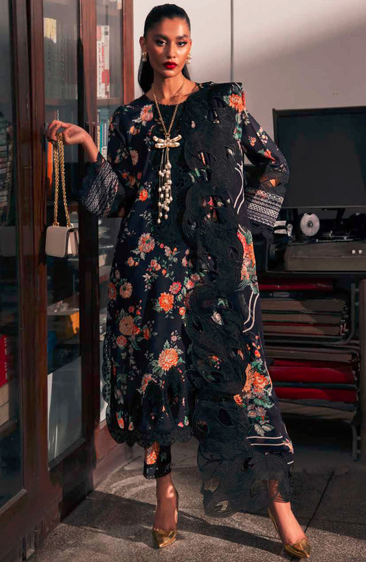 Glam Girl by Nureh Embroidered Lawn Unstitched 3 Piece Suit - GL-18 - NU25GG - Black - Summer Collection