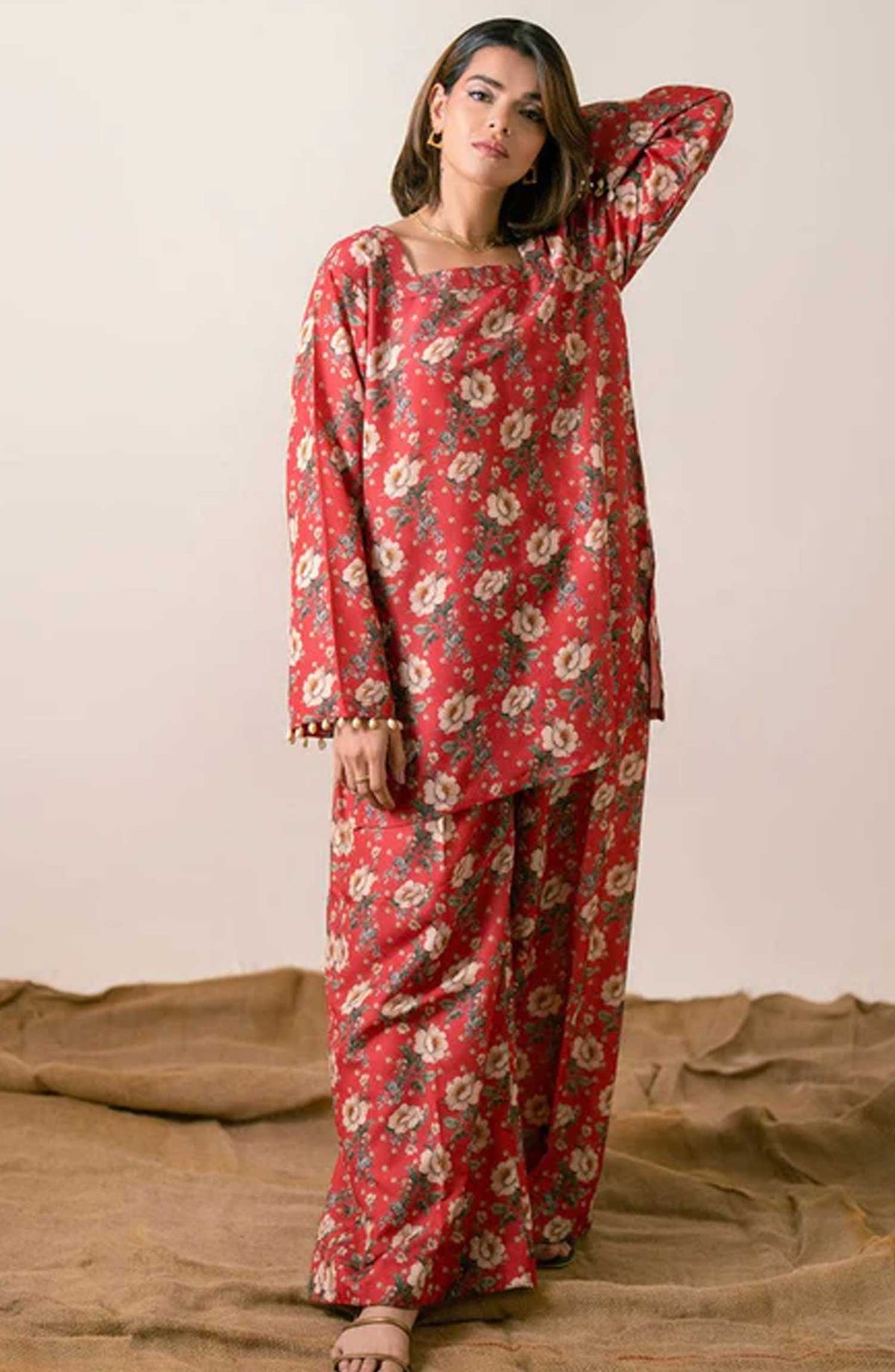 Ayla Studio Printed Poly Viscose Stitched 2 Piece - Golden Spice - AY25WOF - Casual Collection