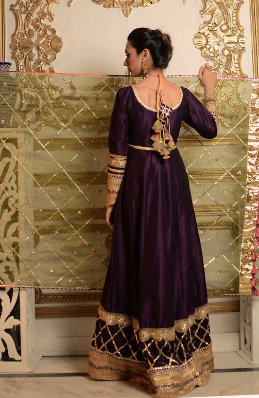 Hues Atelier Embroidered Raw Silk 3 Piece - Gota Heirloom Anarkali - HA25LF - Black - Festive Collection