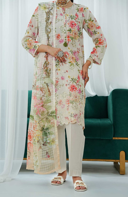 Gulraz by Amna Khadija Embroidered Lawn Stitched 3 Piece - GPE 02 - AK25G - White - Summer Collection