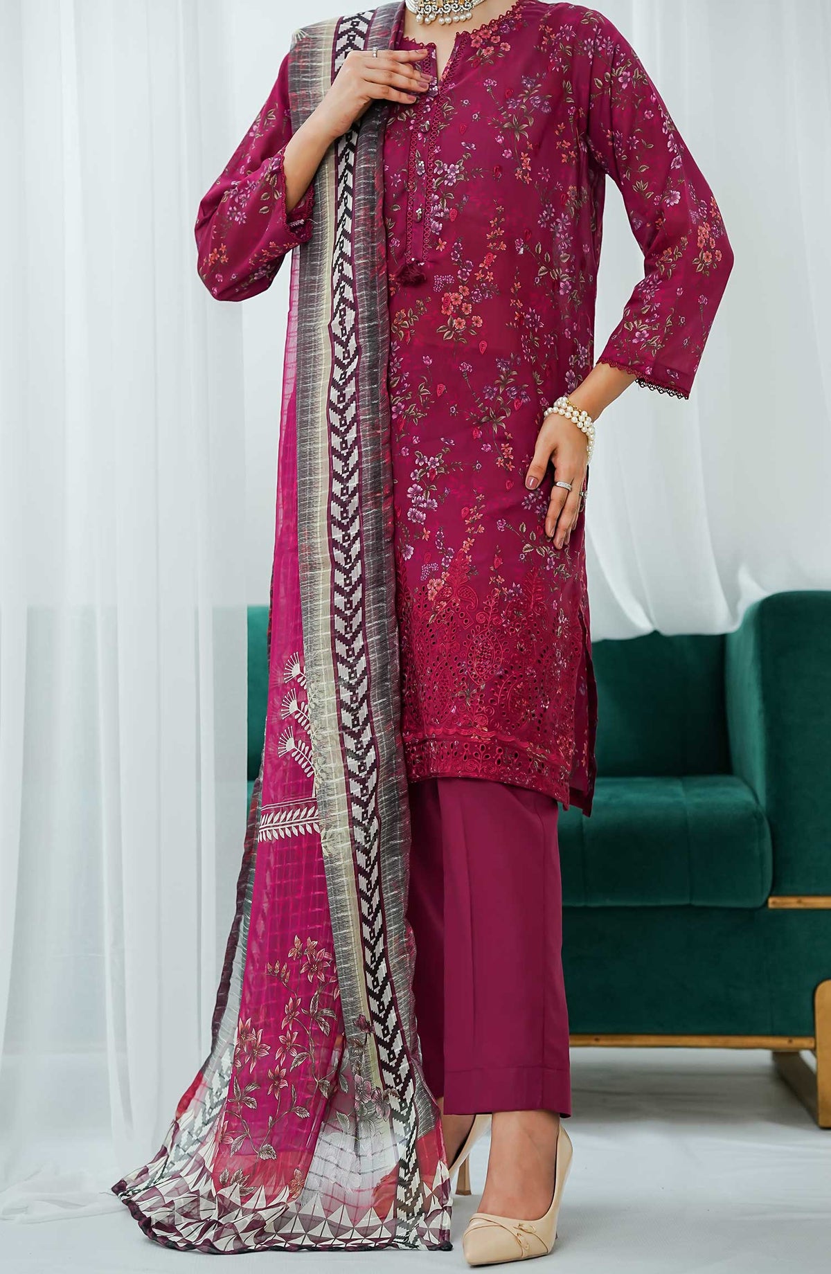 Gulraz by Amna Khadija Embroidered Lawn Stitched 3 Piece - GPE 08 - AK25G - Purple - Summer Collection