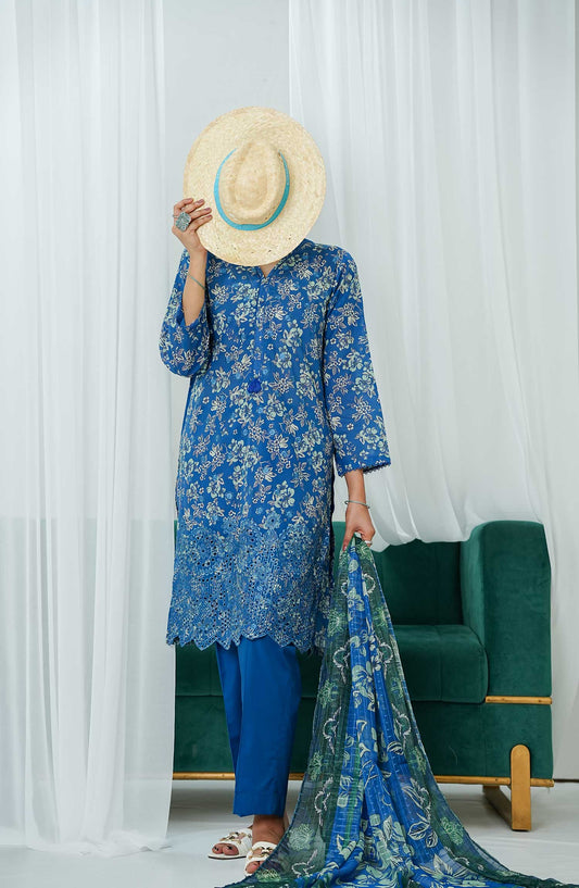 Gulraz by Amna Khadija Embroidered Lawn Stitched 3 Piece - GPE 09 - AK25G - Blue - Summer Collection