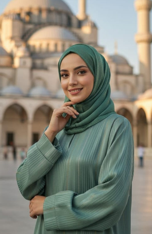 Kohinoor by TGM Straight-Cut Silhouette without Dupatta Premium Zoom Nidha Abaya - Grace Green - TGM25KOH - Green