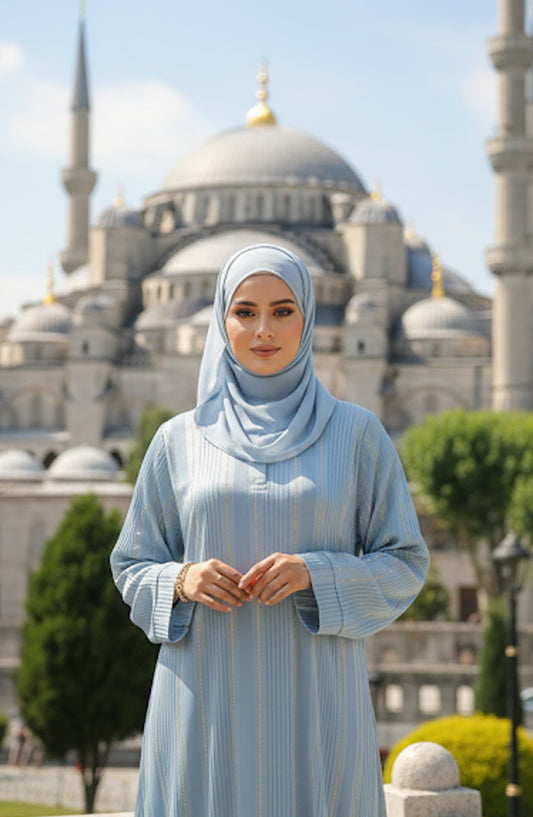 Kohinoor by TGM Straight-Cut Silhouette without Dupatta Premium Zoom Nidha Abaya - Grace Sky - TGM25KOH - Blue