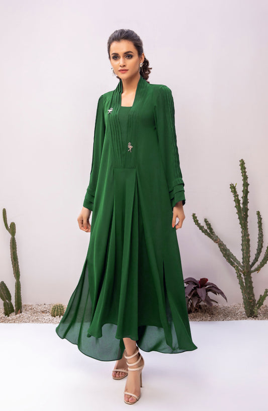 La Rosaa Solid khaddar Stitched Kurties - Green Long - Green - Casual Collection