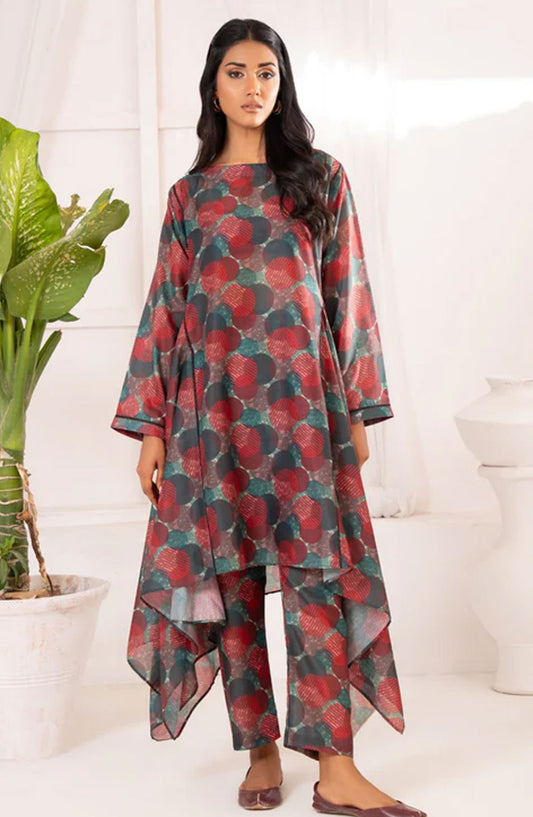 Ayla Studio Stitched Co Ords Collection 2024 - Green & Red Polka Abstract