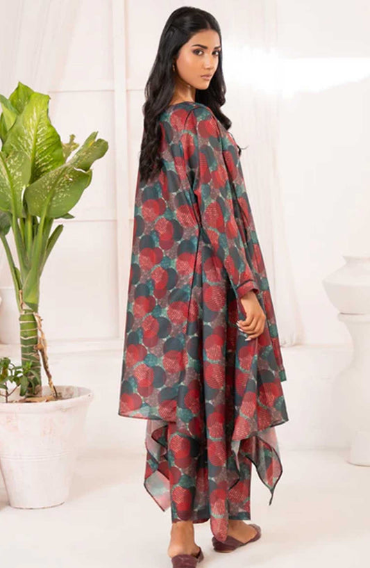 Ayla Studio Printed Swiss Lawn Stitched 2 Piece - Green & Red Polka Abstract - AY25CO2PC - Casual Collection