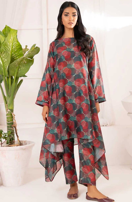 Ayla Studio Printed Swiss Lawn Stitched 2 Piece - Green & Red Polka Abstract - AY25CO2PC - Casual Collection