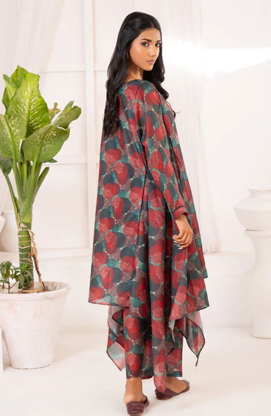 Ayla Studio Stitched Co Ords Collection 2024 - Green & Red Polka Abstract