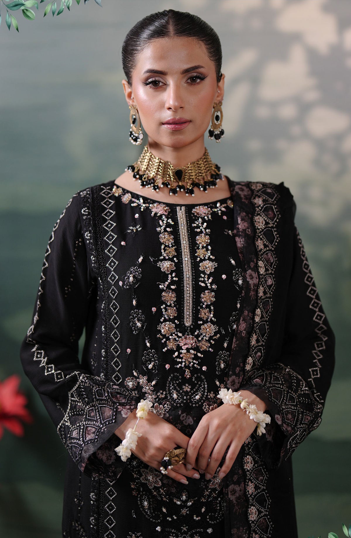 Silvana by Guzel Embroidered Chiffon Stitched 3 Piece Suit - Reha - GUZ25SLC - Black - Luxury Collection
