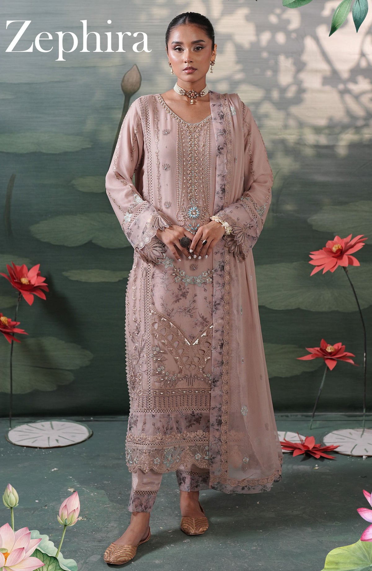 Silvana by Guzel Embroidered Chiffon Stitched 3 Piece Suit - Zaphira - GUZ25SLC - Pink - Luxury Collection