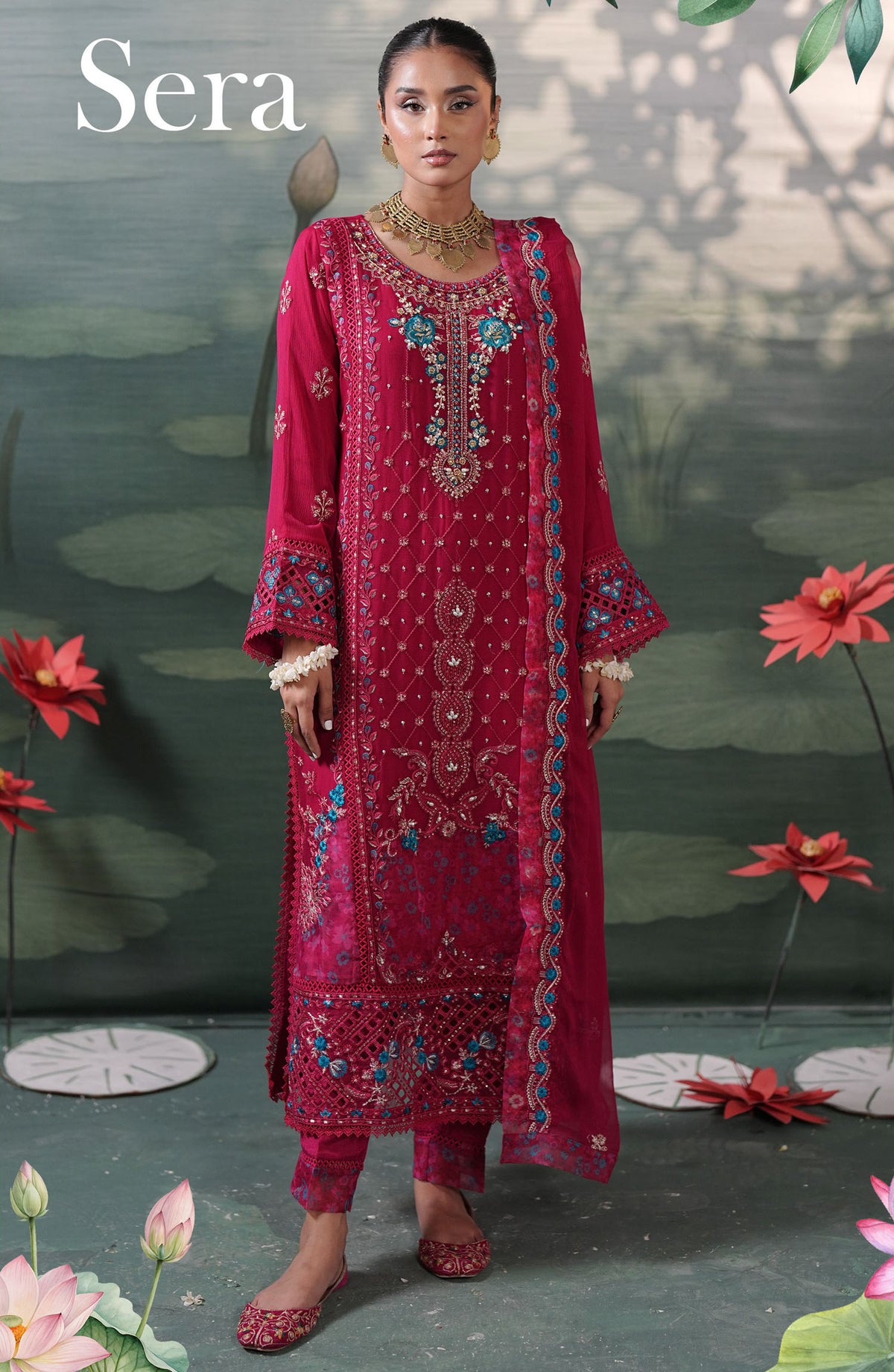 Silvana by Guzel Embroidered Chiffon Stitched 3 Piece Suit - Sera - GUZ25SLC - Pink - Luxury Collection