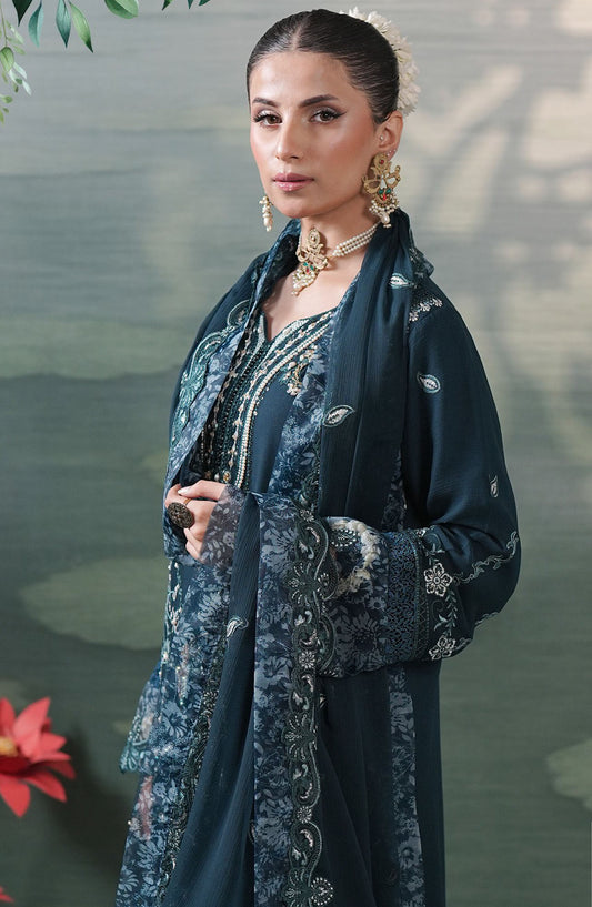 Silvana by Guzel Embroidered Chiffon Stitched 3 Piece Suit - Linaah - GUZ25SLC - Blue - Luxury Collection