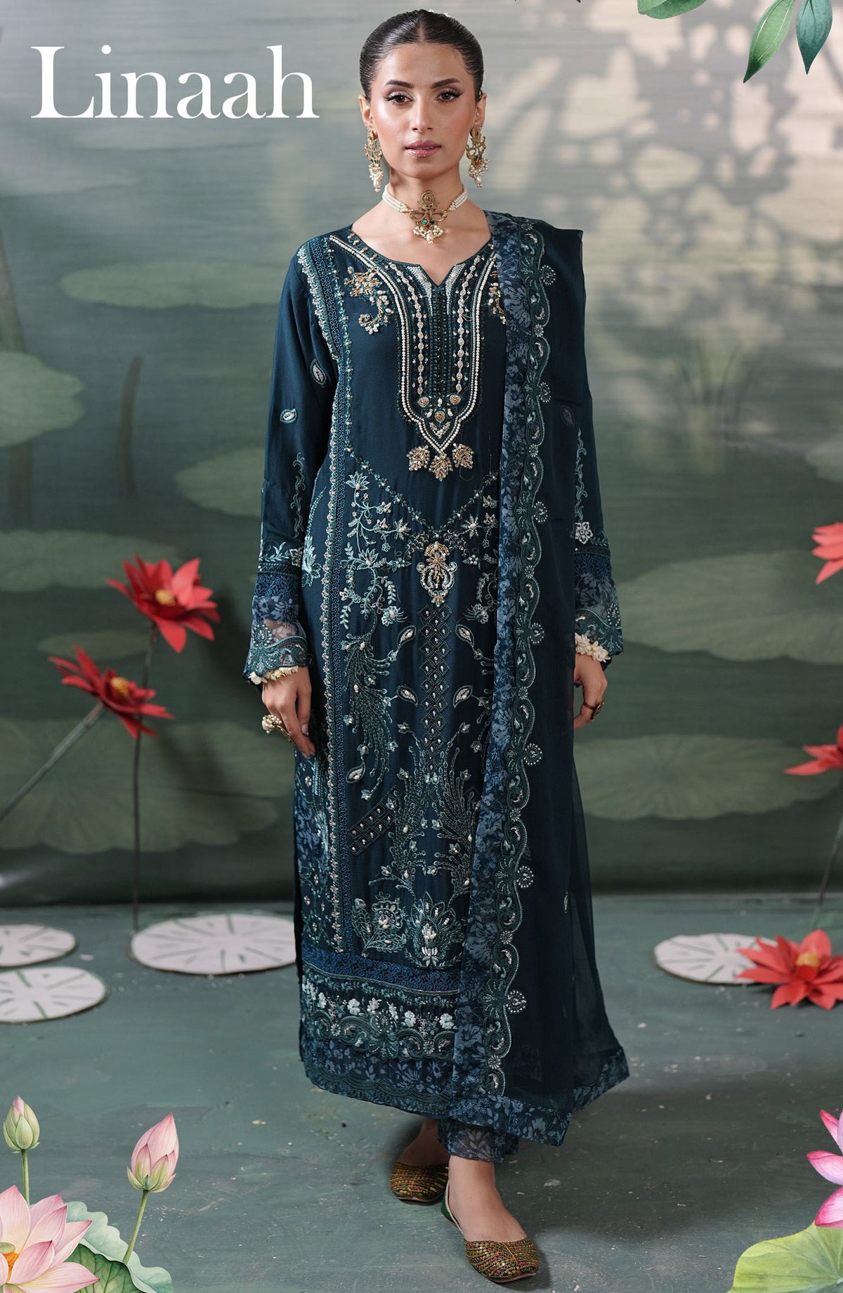 Silvana by Guzel Embroidered Chiffon Stitched 3 Piece Suit - Linaah - GUZ25SLC - Blue - Luxury Collection