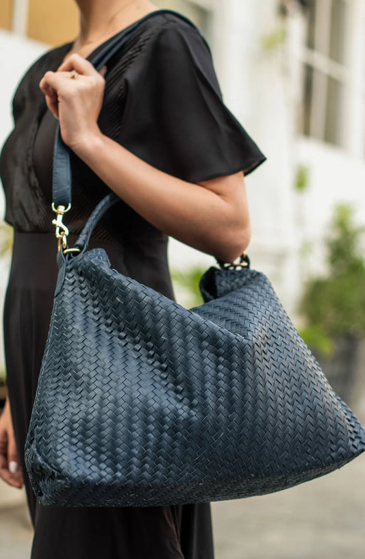 Leather Bags By Jild - Handmade Woven Original Leather Bag-Blue