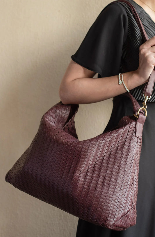 Leather Bags By Jild - Handmade Woven Original Leather Bag-Burgundy