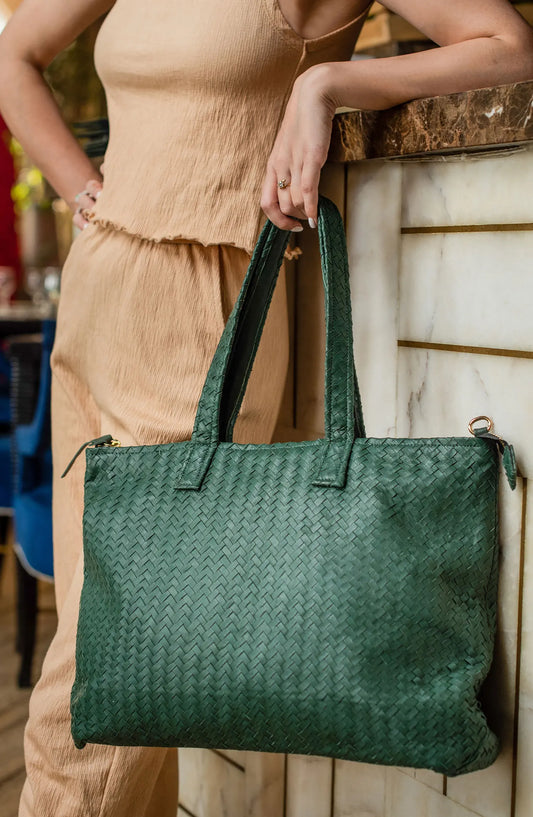 Leather Bags By Jild - Handmade Woven Original Leather Bag-Green