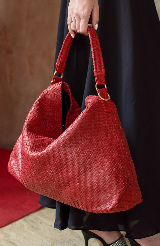 Leather Bags By Jild - Handmade Woven Original Leather Bag-Red