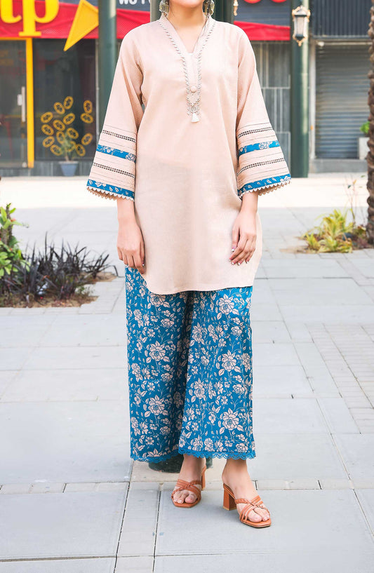 Heba by Amna Khadija Printed Cotton Jacquard Stitched 2 Piece - HCJD-01 - AK25H - Fawn - Winter Collection